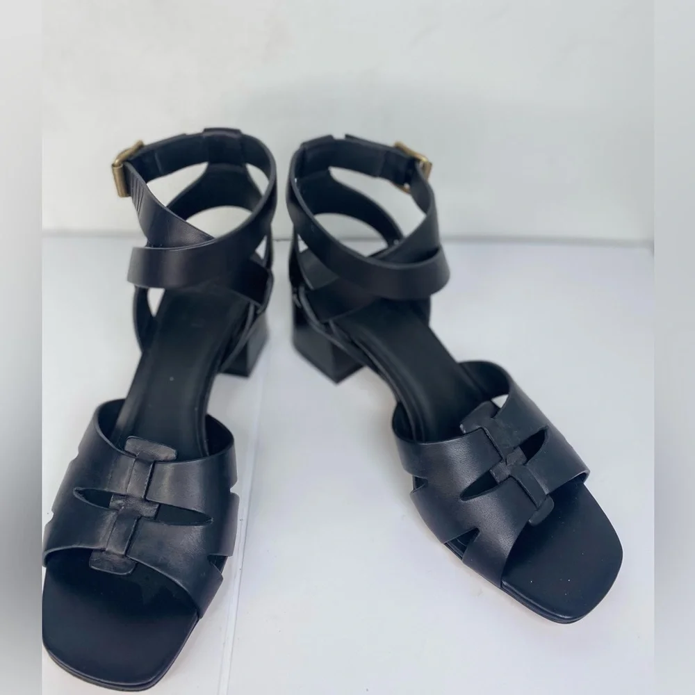 M Gemi Designer Black Women's Luxury Sandals with Gold Buckle Hardware